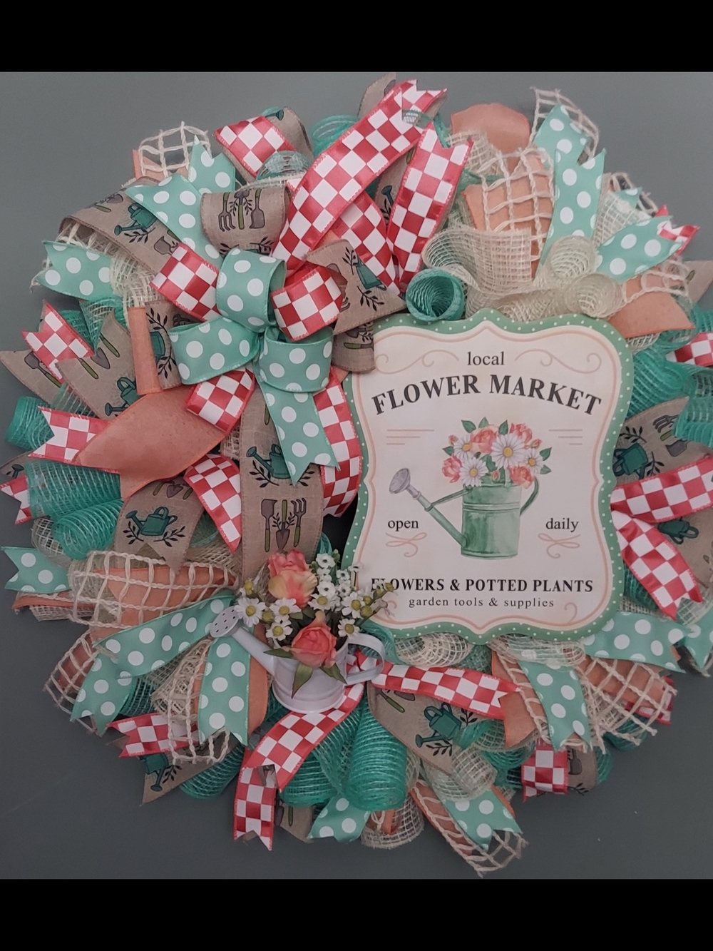 Home Wall Decor Flower Market Wreath in Mint and Coral